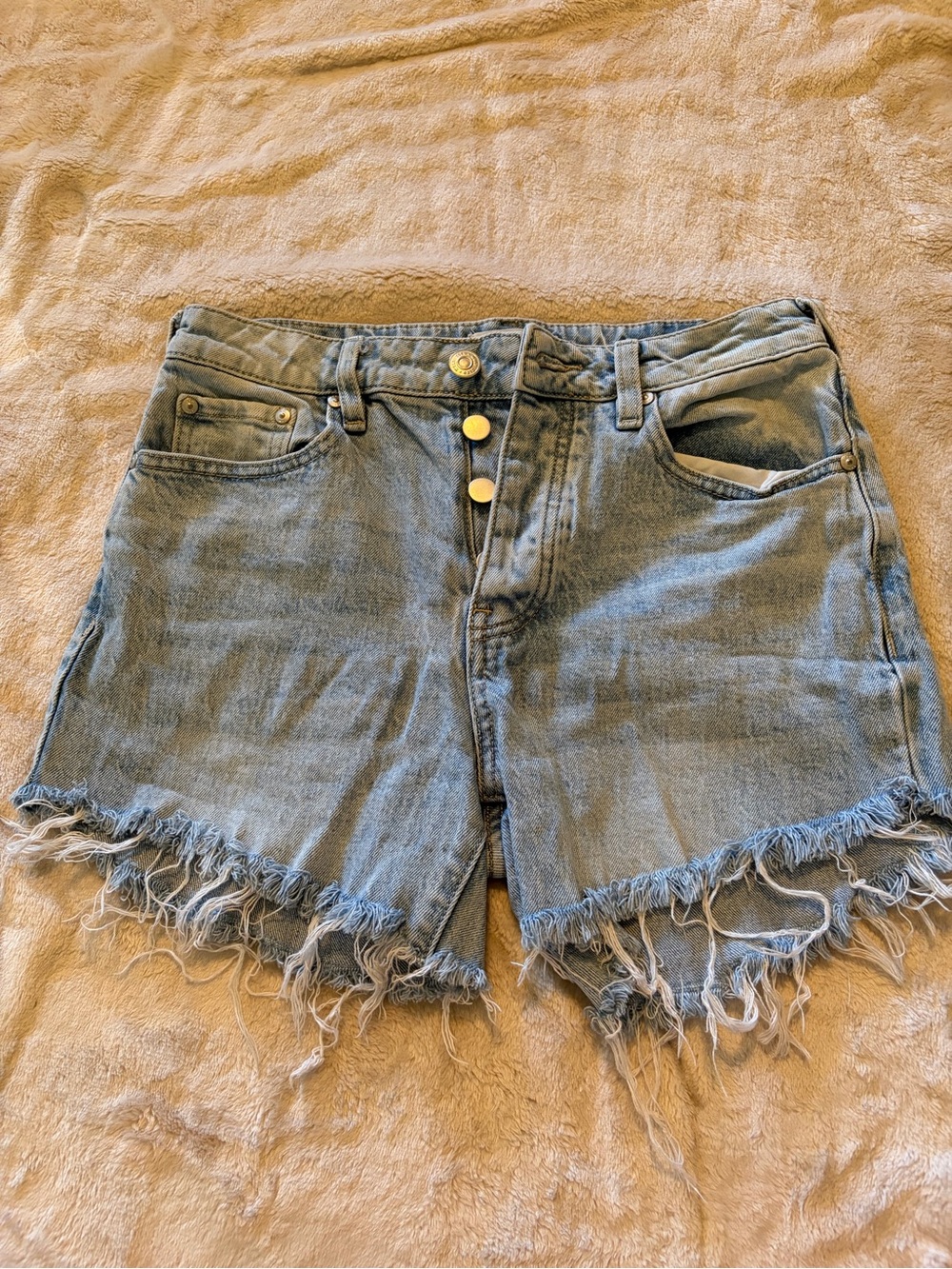 Women’s Distressed High-Rise Denim Shorts - Light Blue
